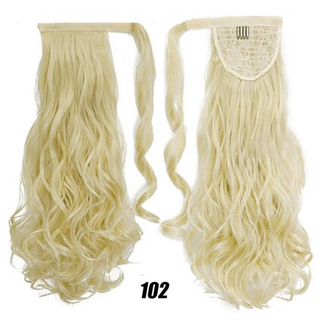 24inches Long Wrap On Synthetic Straight Ponytails for Women Natural Clip In Hair Extension Hairpieces Blonde False Hair