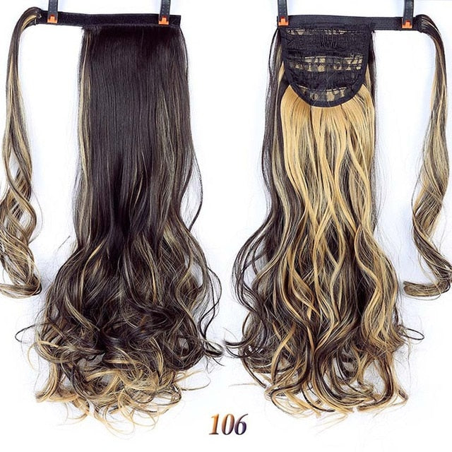 24inches Long Wrap On Synthetic Straight Ponytails for Women Natural Clip In Hair Extension Hairpieces Blonde False Hair