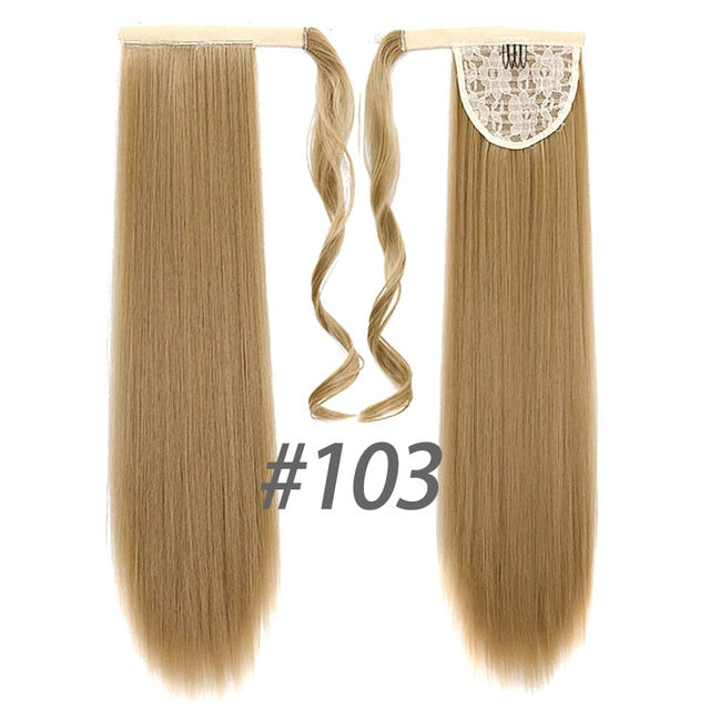 24inches Long Wrap On Synthetic Straight Ponytails for Women Natural Clip In Hair Extension Hairpieces Blonde False Hair