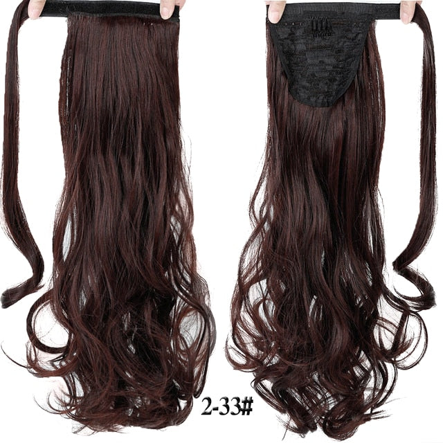 24inches Long Wrap On Synthetic Straight Ponytails for Women Natural Clip In Hair Extension Hairpieces Blonde False Hair